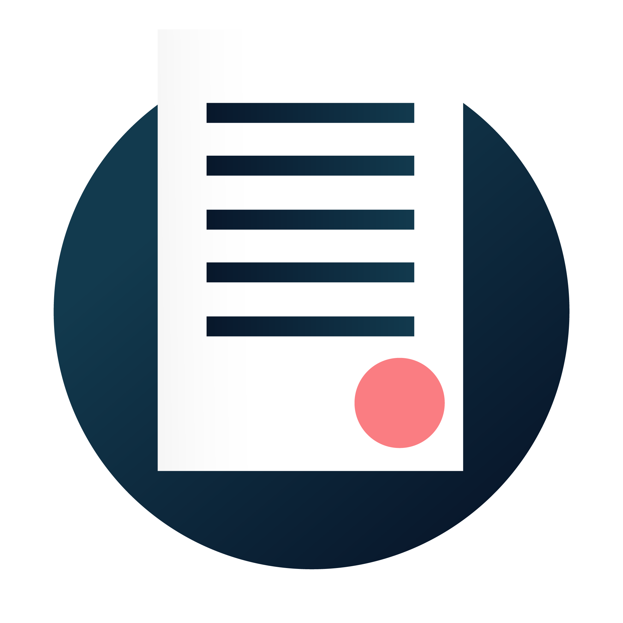 navy circle with a 'clip-art' style image of a certified legal document inside