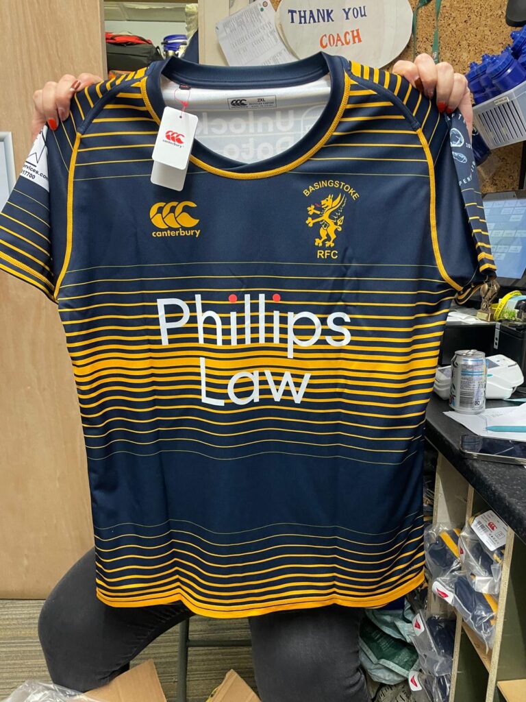 Basingstoke Rugby u15 team jersey sponsored by Phillips Law