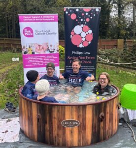 Hayley Eachus, David Robinson, Jack Gardener and Max Hope during Frozember Ice Bath Challenge