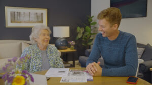 A lady and mand laughing together. Cute moment captured.