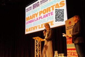 Sophie and Sian talking at the Winchester Books Festival Launch Party 2026