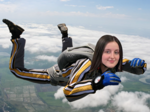 Chelsea Bromley photoshopped on a skydiver.