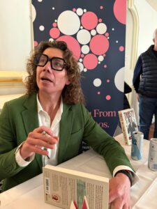 Tom Gilbey talking with our team while signing his book thirsty